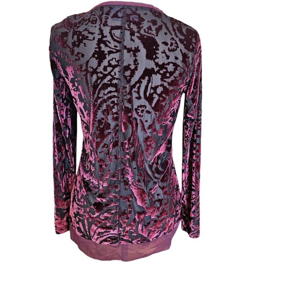 Y2K Burnout Velvet Burgundy Semi Blouse Longsleeve Sz L - Picture 10 of 13